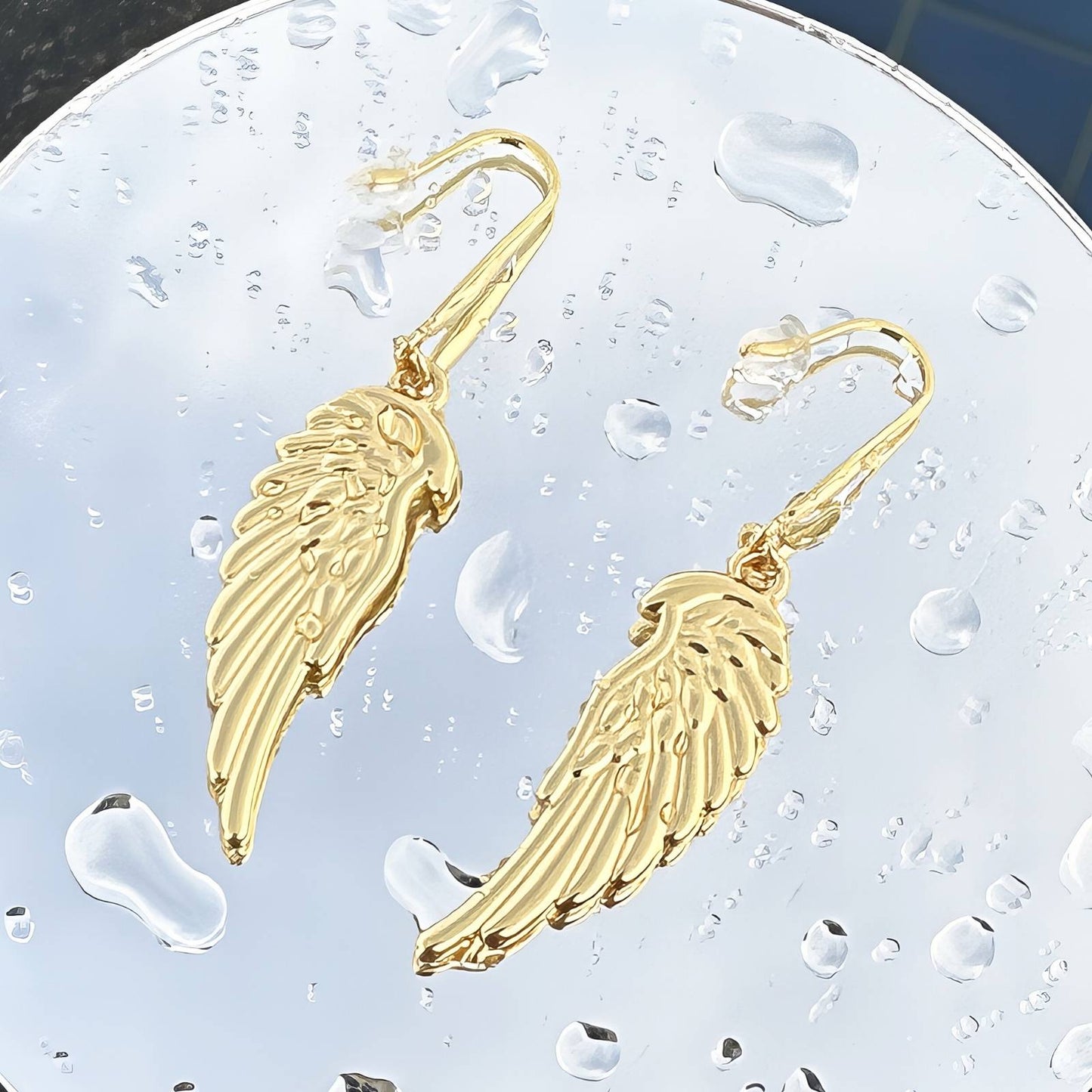 18K gold plated Stainless steel  Feathers earrings, Intensity