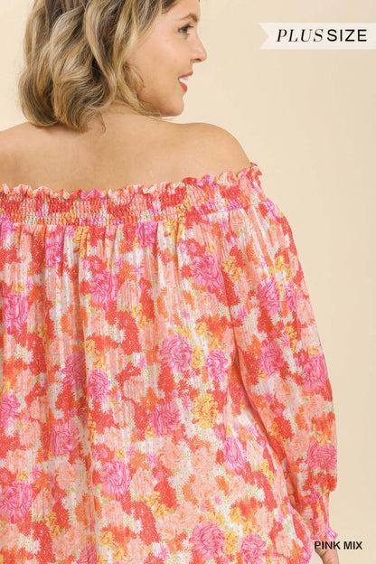 fleurige off-shoulder top grote maten