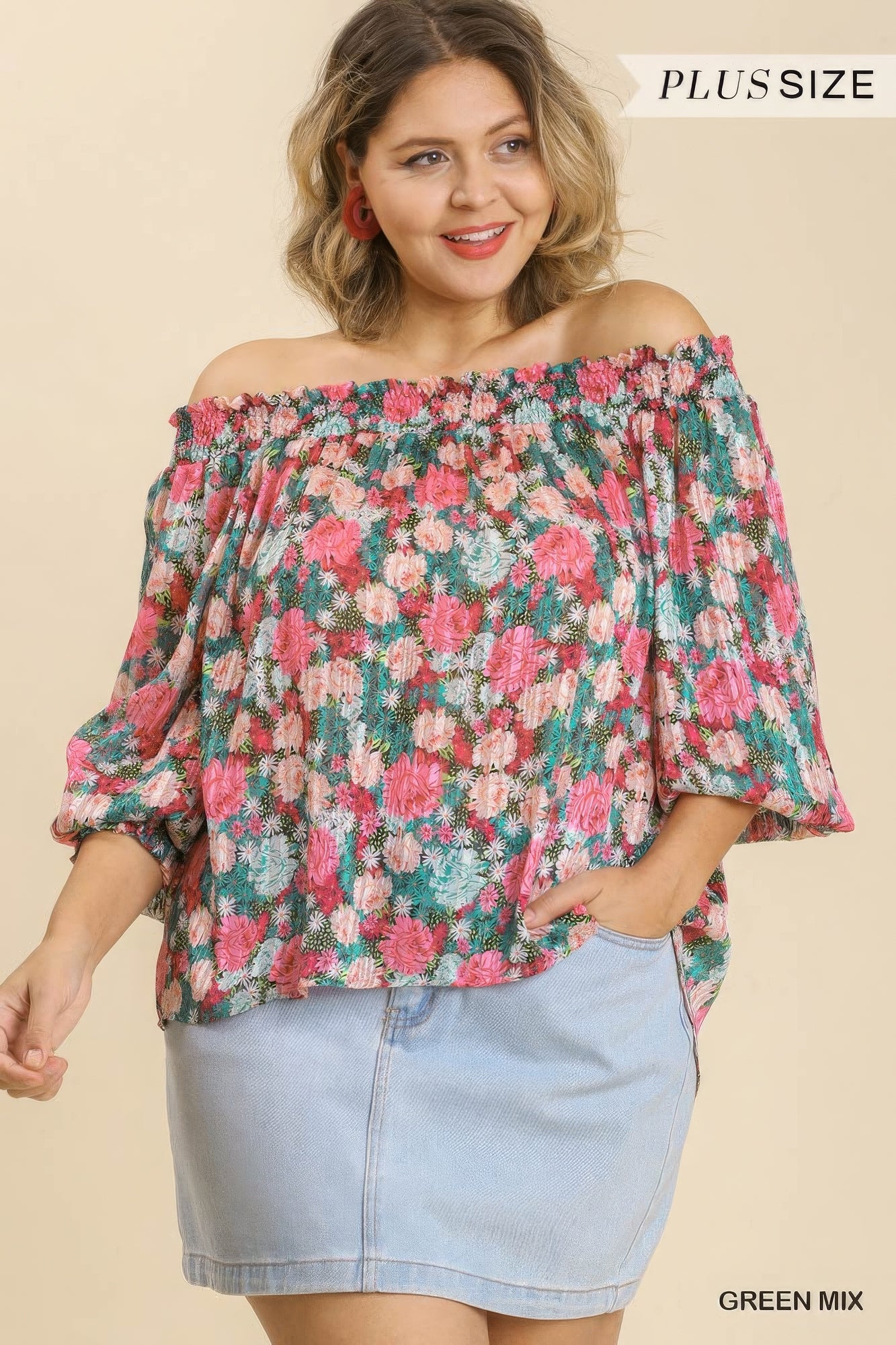 fleurige off-shoulder top grote maten