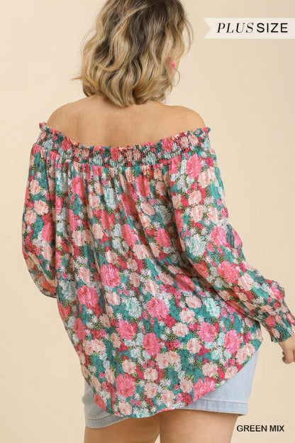 fleurige off-shoulder top grote maten