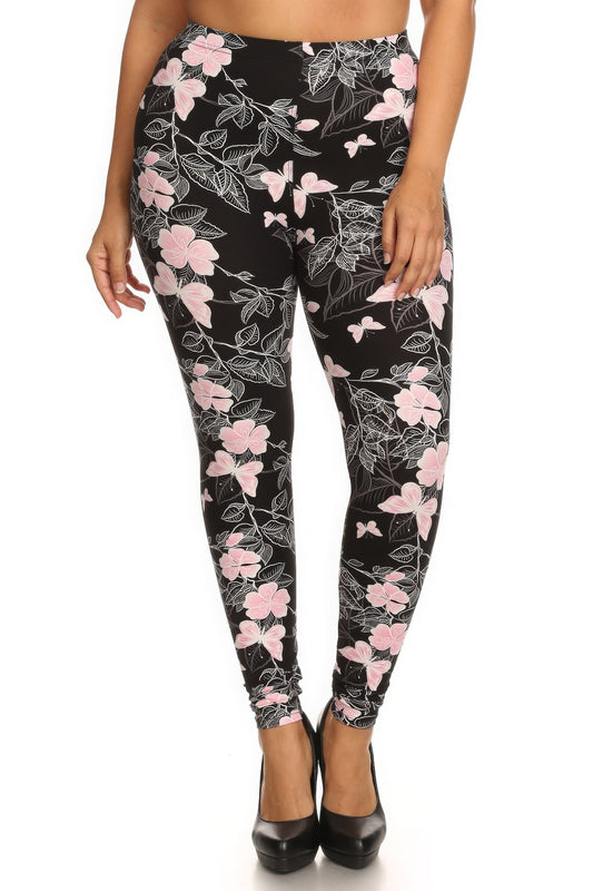 Legging grote maten bloemenprint one size