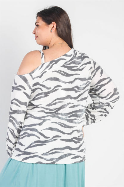 Shirt grote maten zebra print schoudertop met lange mouwen