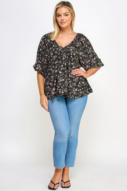 Blouse grote maten met bloemen