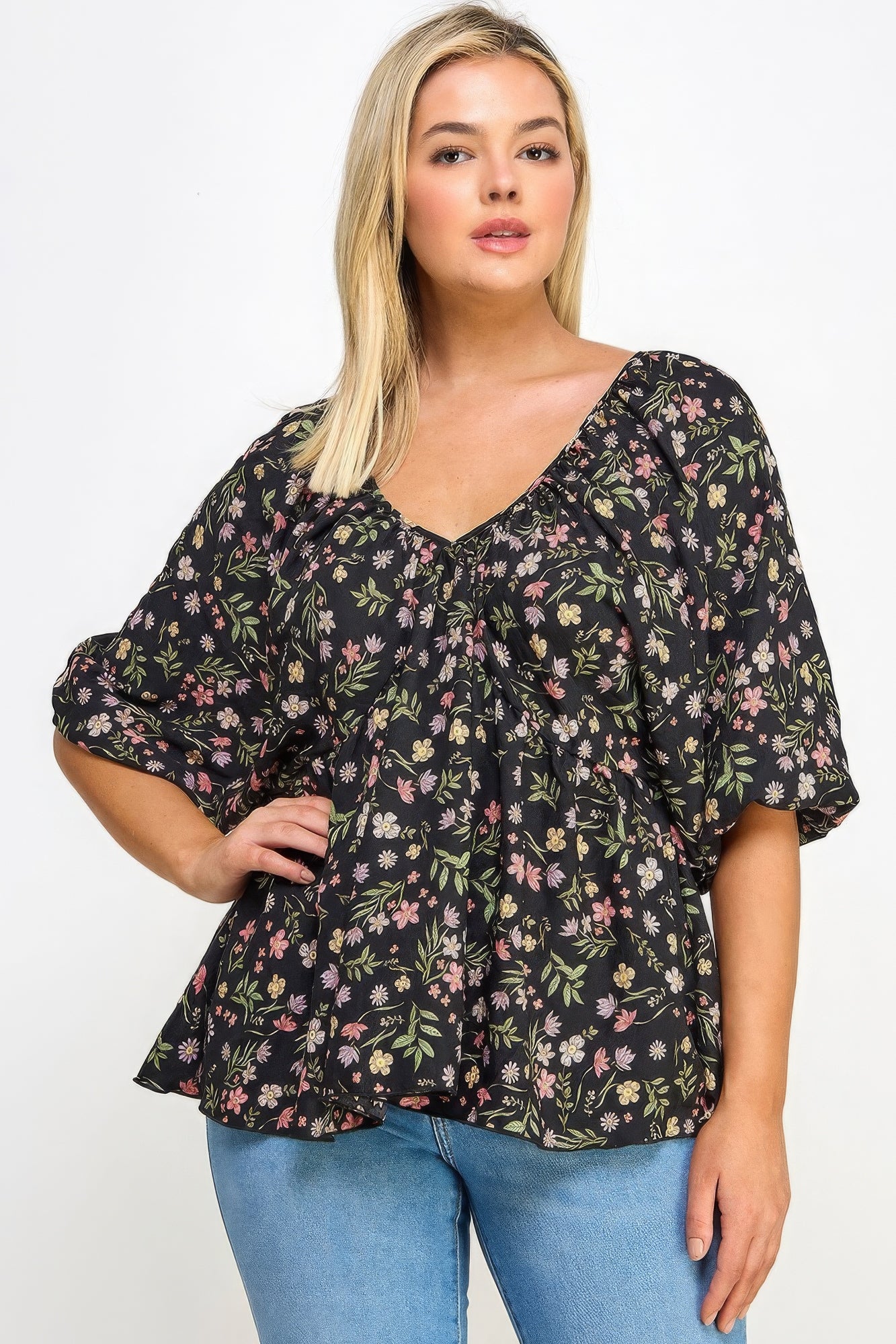 Blouse grote maten met bloemen