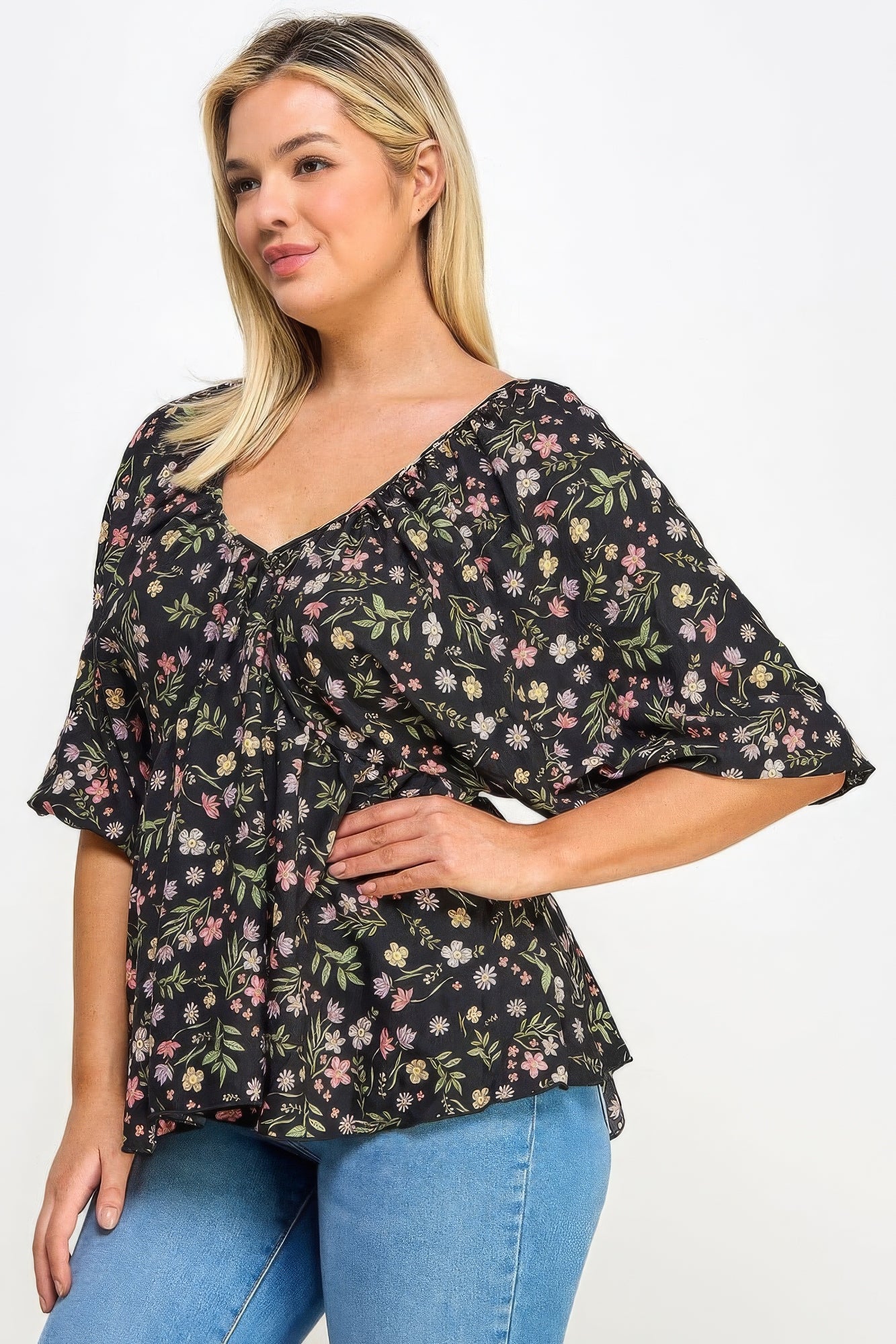 Blouse grote maten met bloemen