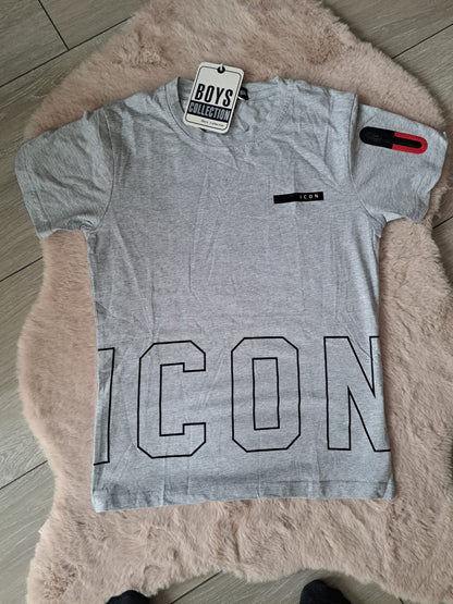 Icon jongens t-shirt in wit, grijs en zwart